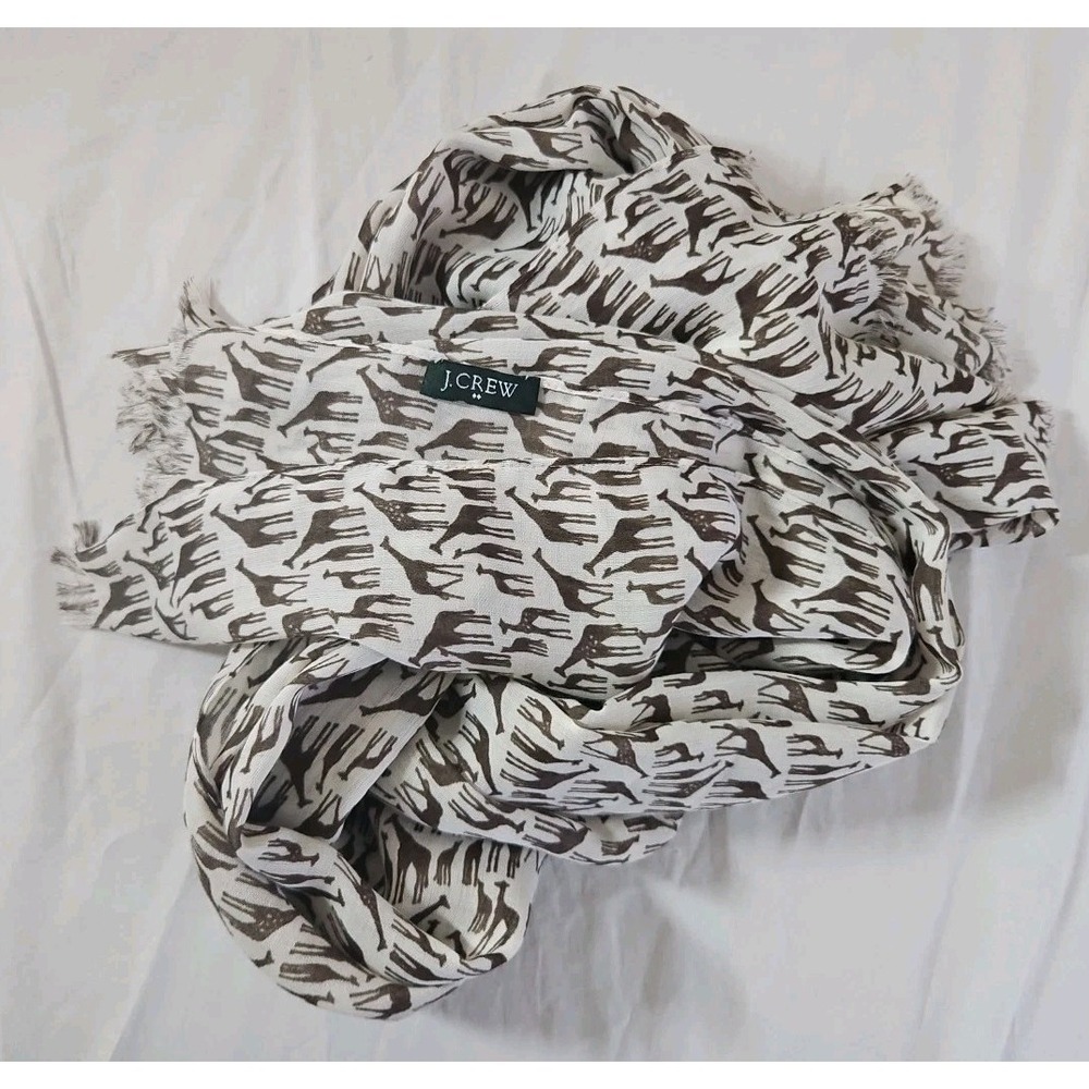 J Crew Scarf Brown/ Beige Giraffe Print Fringe